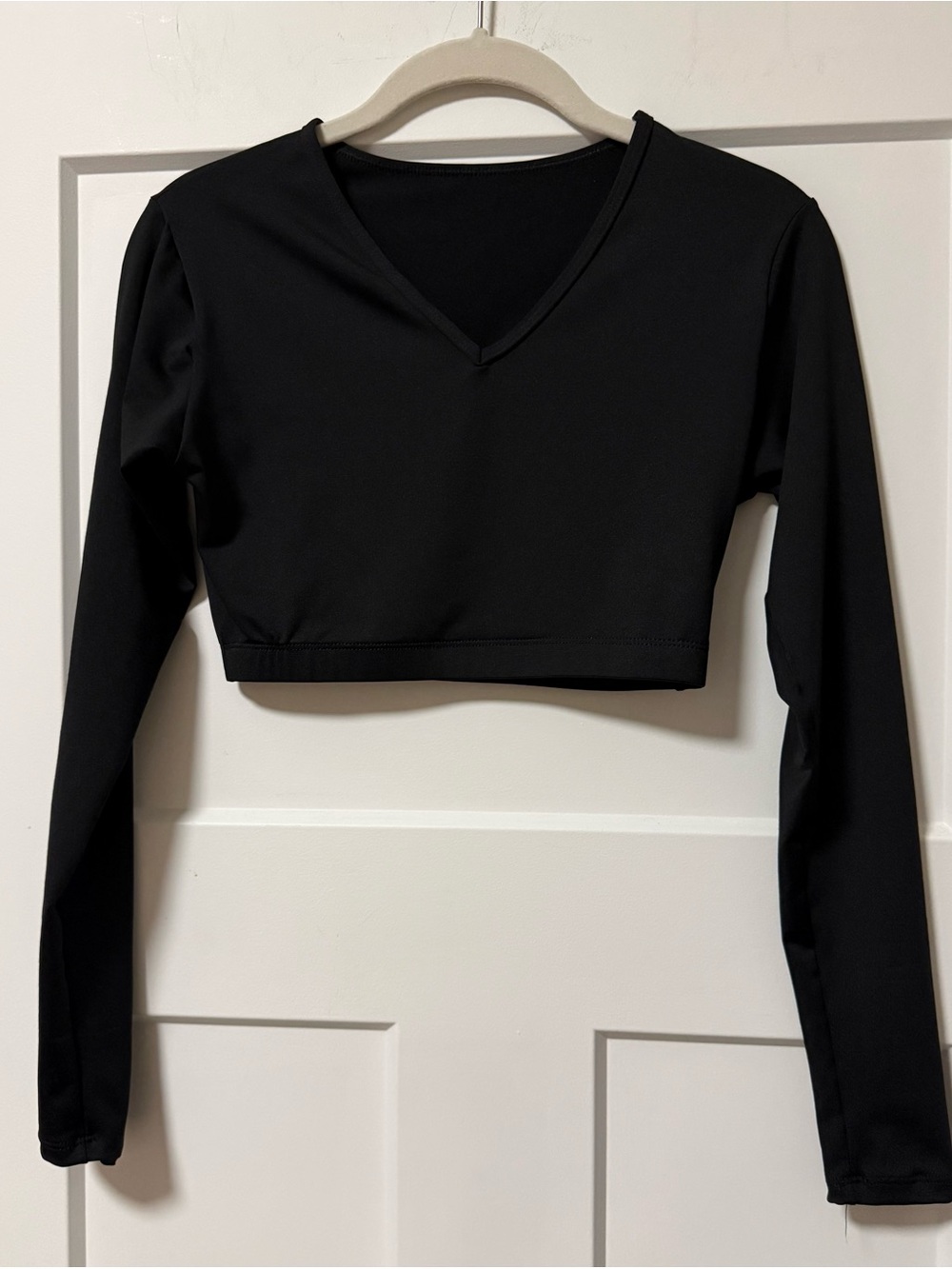 Varsity Solid Black V Neck Long Sleeve Cheer Crop Liner Top